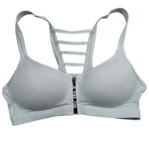 Pink Victoria Secret Sport Bra Ultimate Push Up Size Large Blue Wireless Zipper